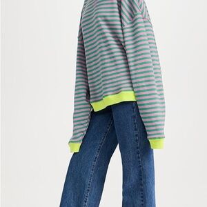 Amazon Green and Pink Striped Sweatshirt